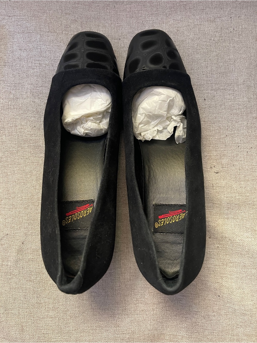 AEROSOLES Black Suede Rounded Square Toe Slip-On Heels